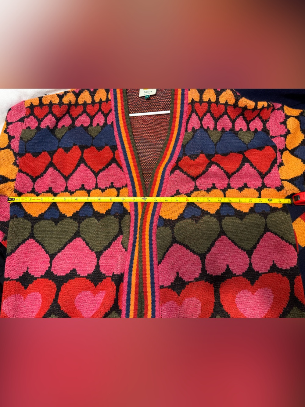 FARM Rio Full Of Hearts Midi Cardigan Belted Knit Sweater Size M - Picture 3 of 8